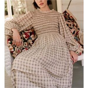 THE GREAT - Gingham Shirred Maxi Dress